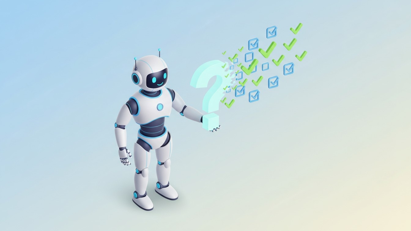 FAQ AI bot standing to answer content writing questions