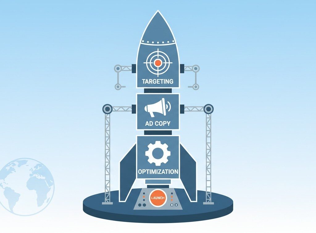 Iconic representation of the strategic build and launch phase for high-converting campaigns with our PPC services in Pakistan.